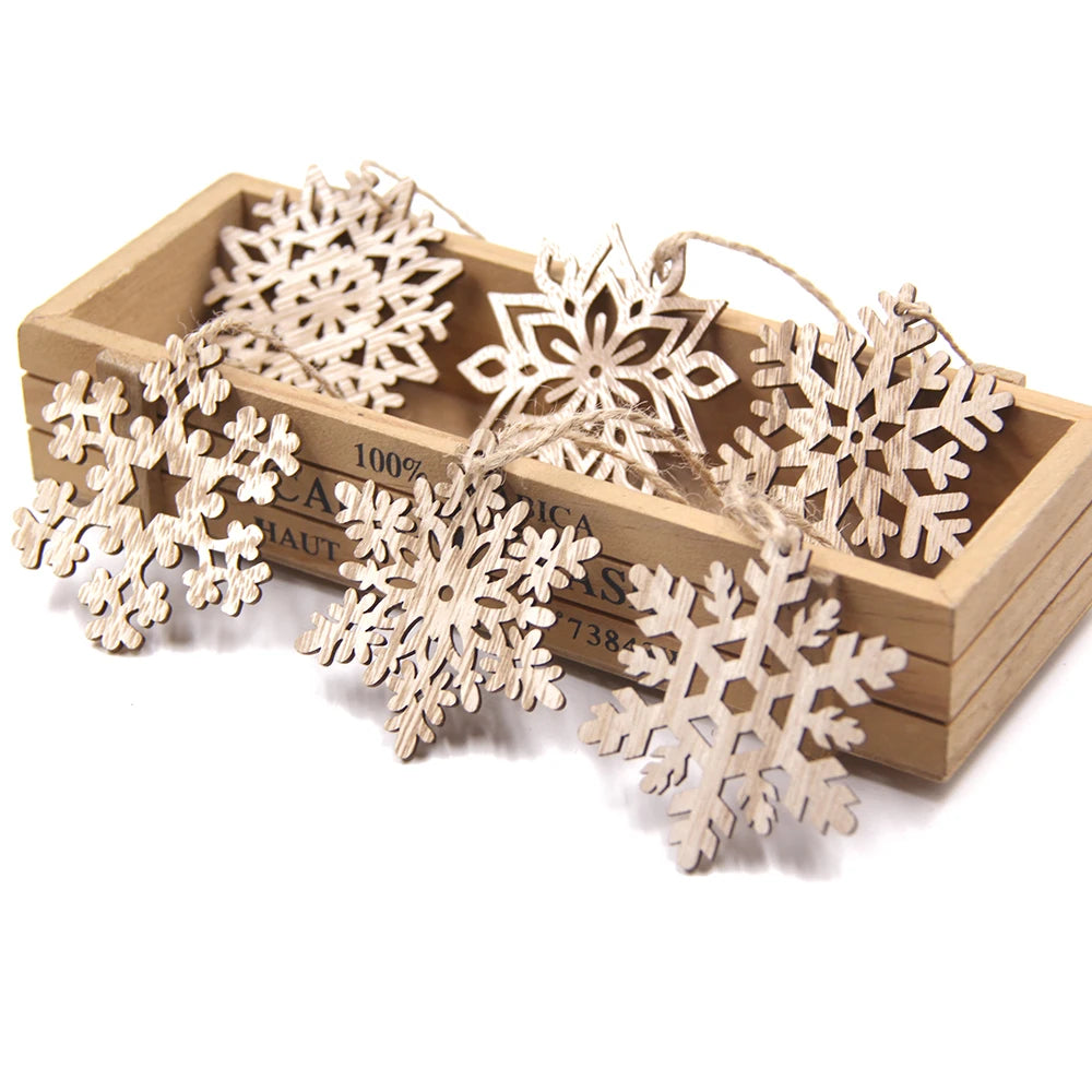 Flocon de neige creux en bois pour Noël, ornements de Noël vintage, décorations d'arbre de Noel, cadeaux, 12 pièces par boîte