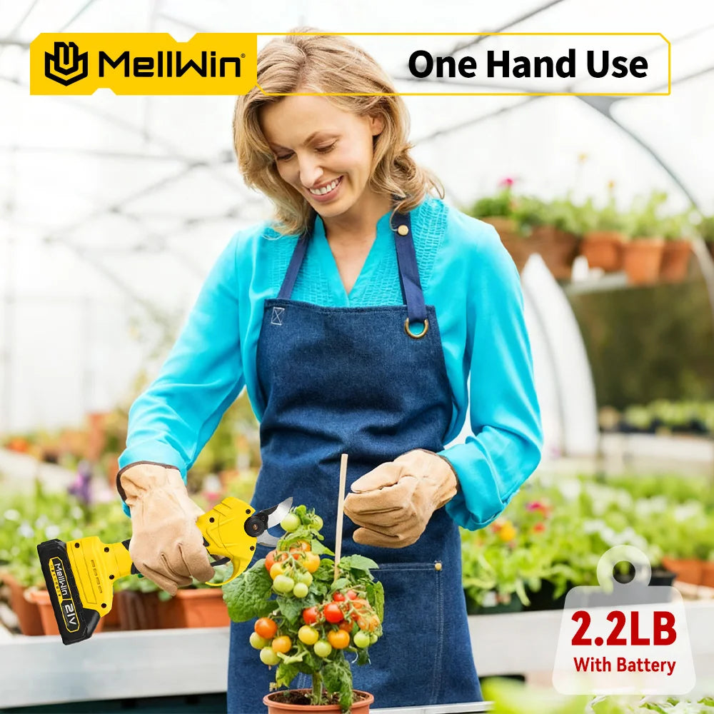 Ciseaux de taille électriques sans balais 30 mm MELLWIN – sécateur sans fil 2 vitesses pour arbres fruitiers et bonsaïs compatible 18 V