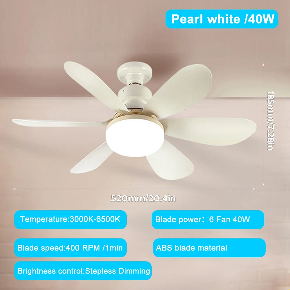 Ventilateur de Plafond LED 40W E27 – 3 Modes d’Éclairage Réglables, Télécommande, Silencieux, Idéal pour Salon