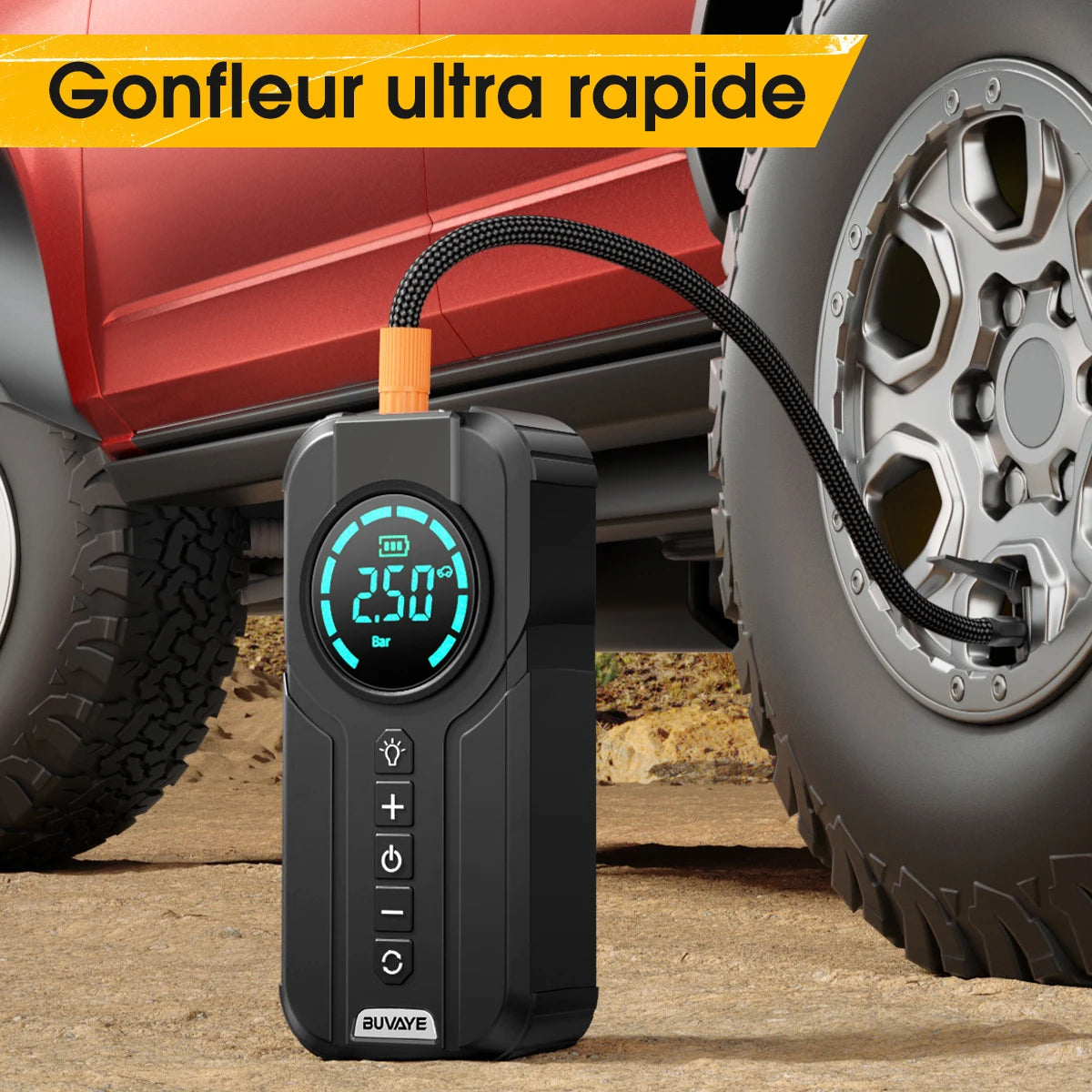 Booster multifonction 3-en-1 — Démarreur de batterie 2000A + Gonfleur de pneus + Lampe LED d'urgence