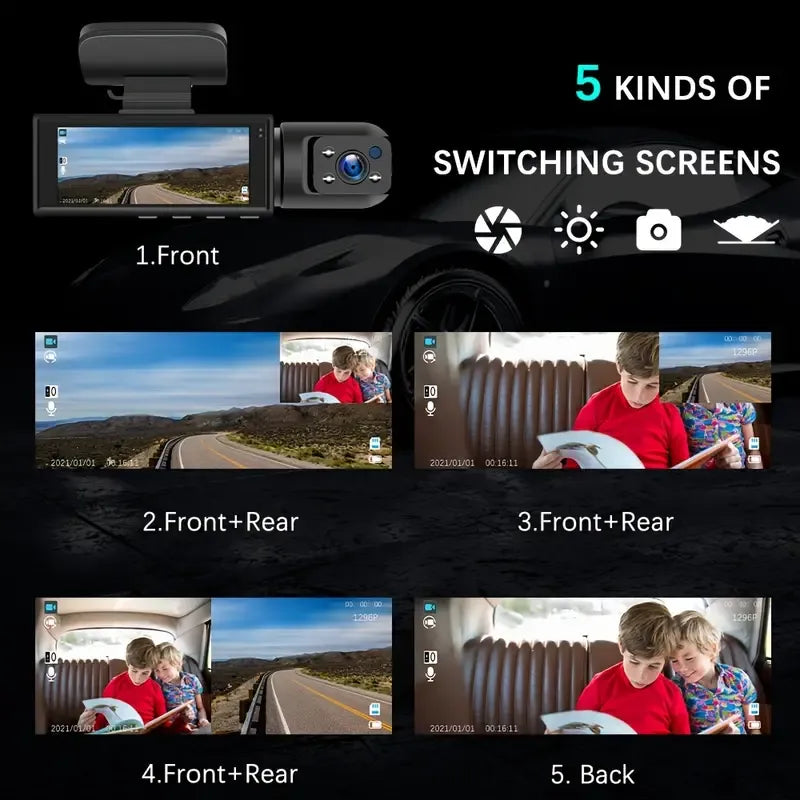 Dashcam Double Caméra de Tableau de Bord pour Voiture, 1080P, Avant et intérieure, avec Vision Nocturne IR, Boucle Statique, Grand Angle, DVR