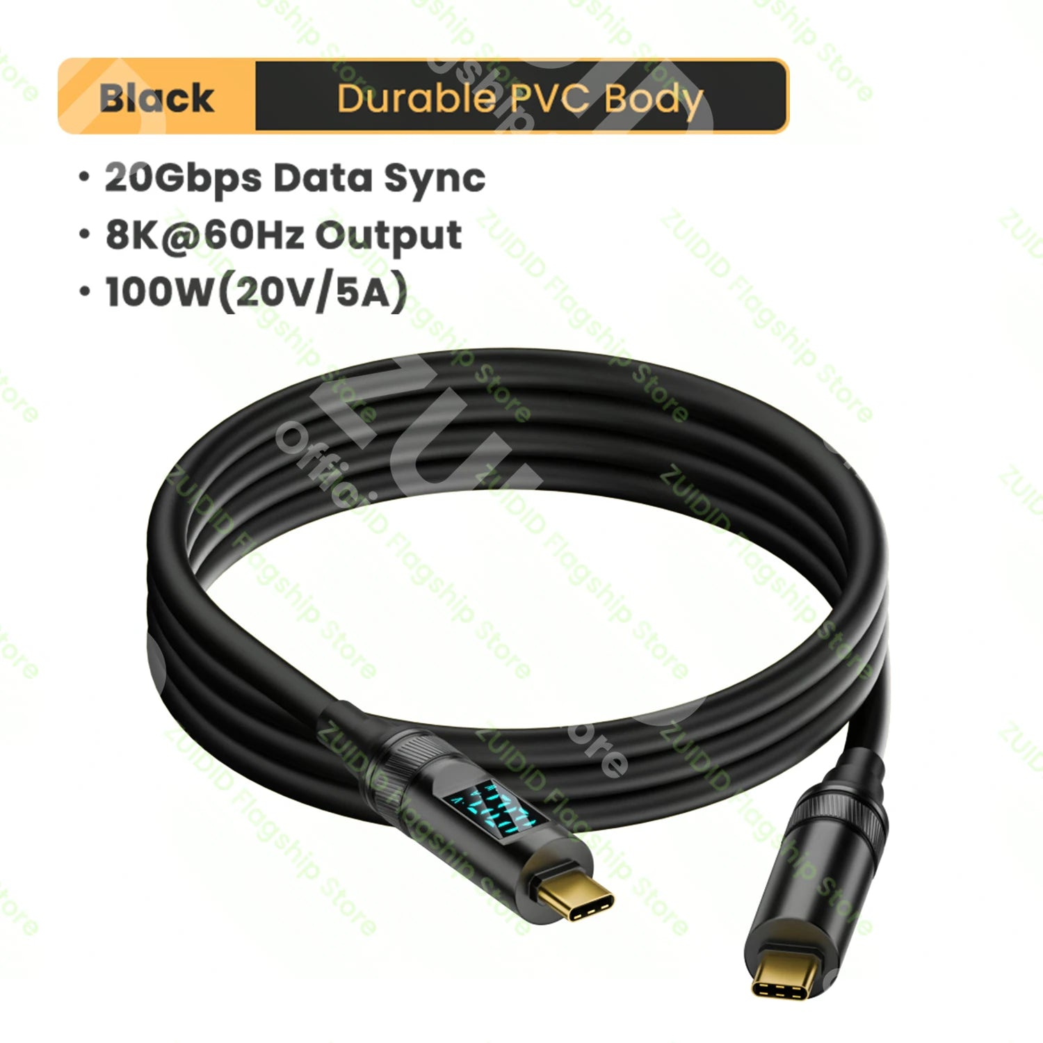 100-W-5-A-USB-C-Kabel mit LED-Anzeige, USB 3.2 10 Gbit/s USB-C auf Thunderbolt 3-Kabel (Typ C) für iPhone 15 Pro, MacBook Pro, Samsung, Xiaomi, 2 m