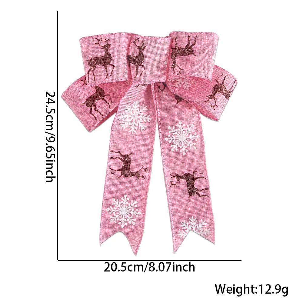 Décoration Papillon à 5 Oreilles de 24x19cm, Ruban en Lin Artisanal, Décoration de Noël, Décor d'Arbre de Noël, à Rayures