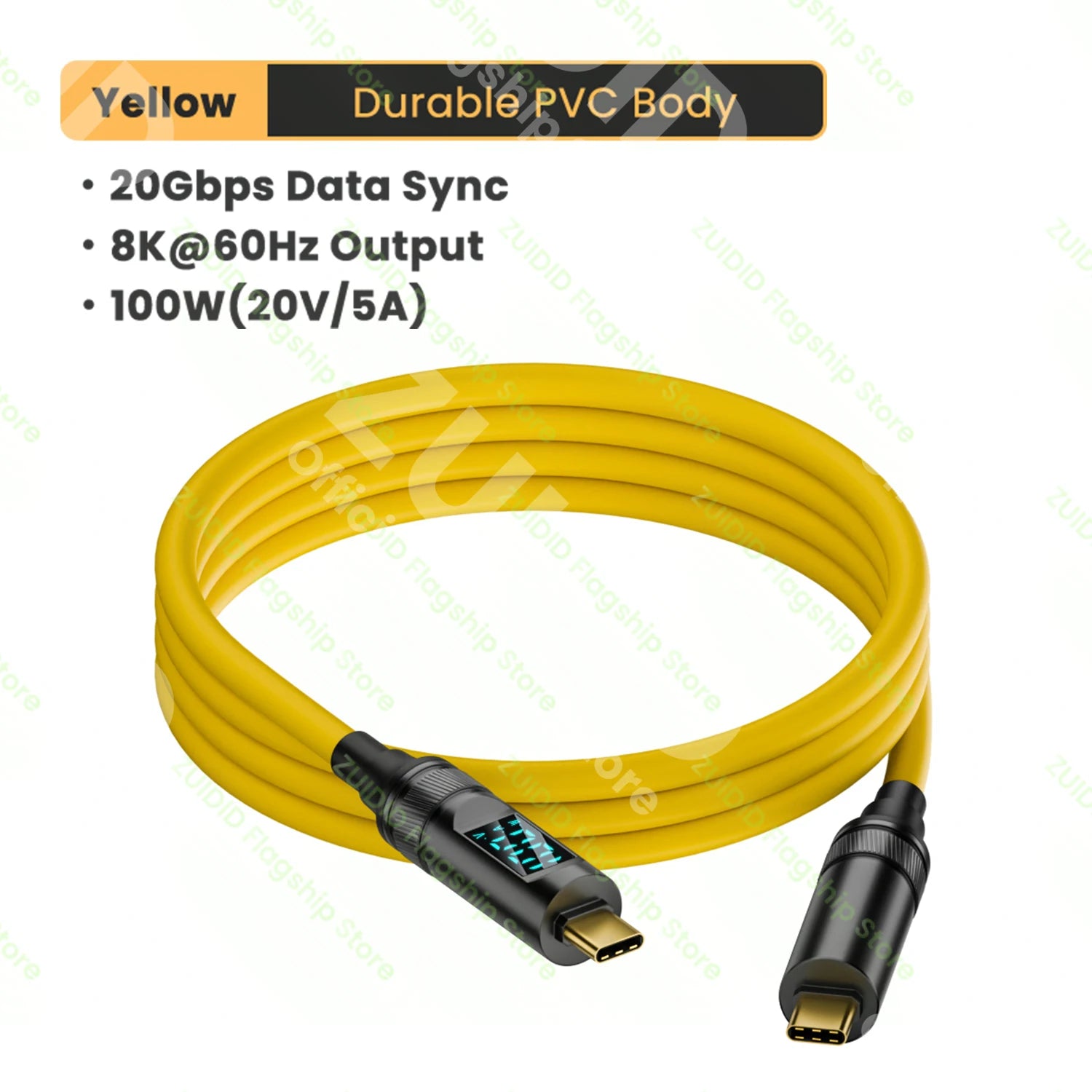 100-W-5-A-USB-C-Kabel mit LED-Anzeige, USB 3.2 10 Gbit/s USB-C auf Thunderbolt 3-Kabel (Typ C) für iPhone 15 Pro, MacBook Pro, Samsung, Xiaomi, 2 m