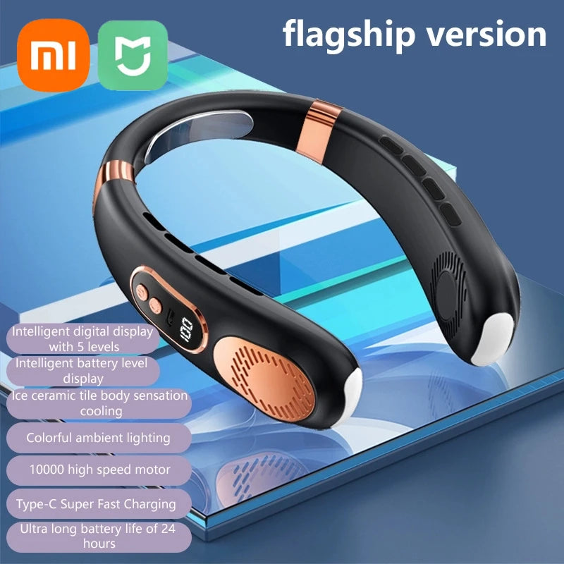 Ventilateur de cou sans pales XIAOMI 2025, 5 vitesses réglables, affichage numérique, USB rechargeable
