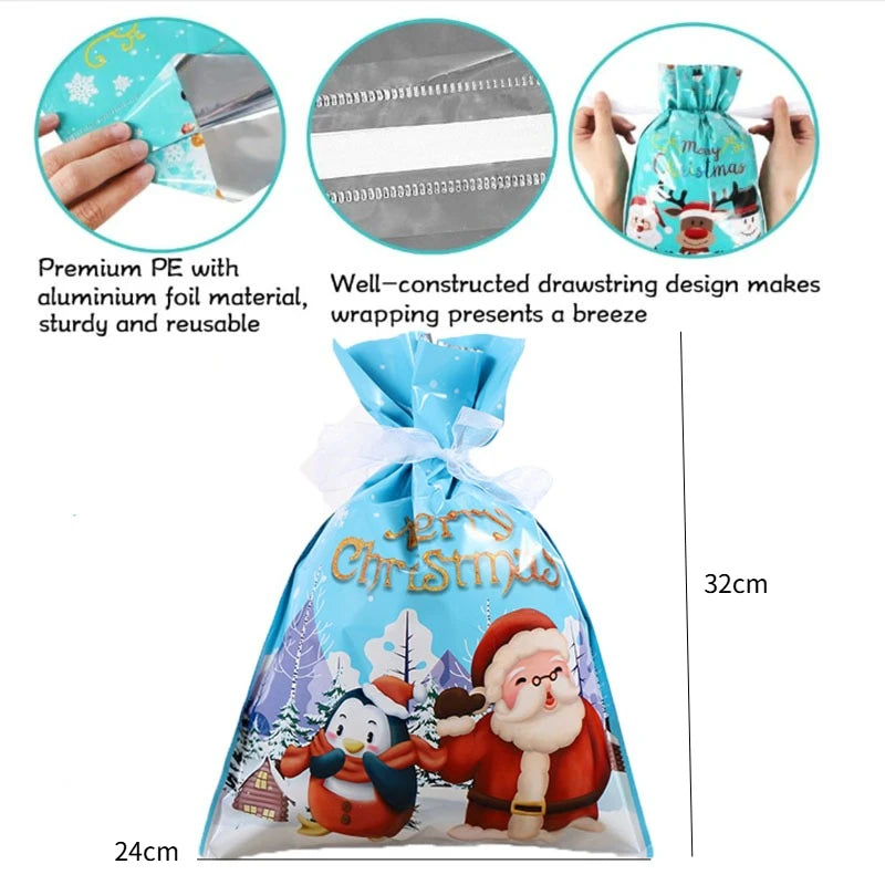 5/10 pièces emballage cadeau de noël sac à cordon joyeux noël père noël cadeaux sac Extra grande taille biscuits bonbons sacs Navidad