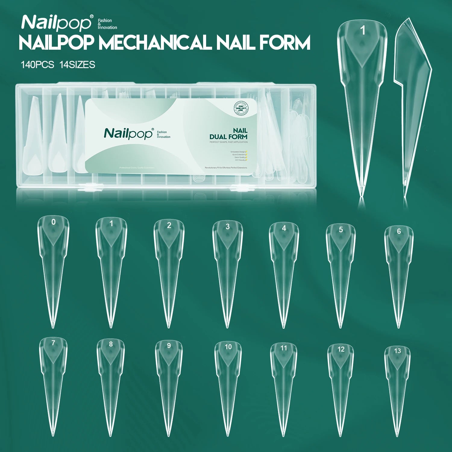 Formes d’ongles mécaniques, 140 pièces, 14 tailles