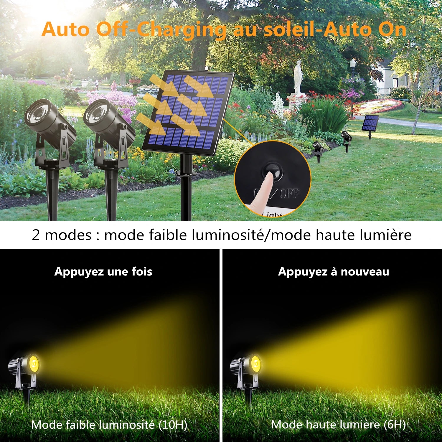 Rostfreie LED-Solarleuchte aus Aluminium – IP65, 1/2/3/4 Strahler, Außenbeleuchtung für Garten und Landschaft, RGB- und Warm-/Kaltweiß-Optionen