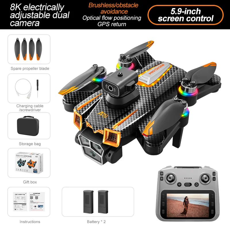 Drone A19Pro 2025 – GPS, Retour à une touche, 5G, 8K HD, Caméra omnidirectionnelle, Évitement d'obstacles, Jouet RC