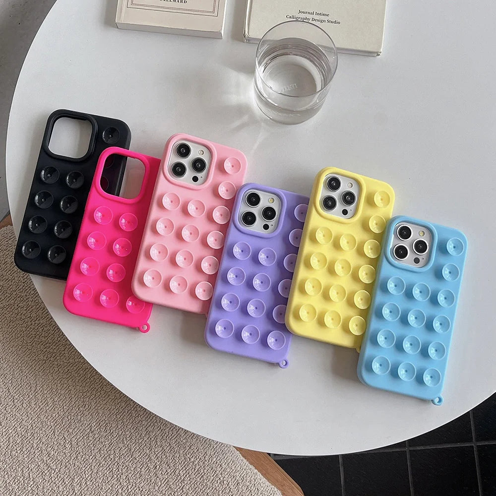Coque de téléphone en Silicone souple à ventouse – Étui antidérapant antichoc couleur bonbon – iPhone 17/16 Pro Max/15 Pro Max Plus/14/13/12/XR