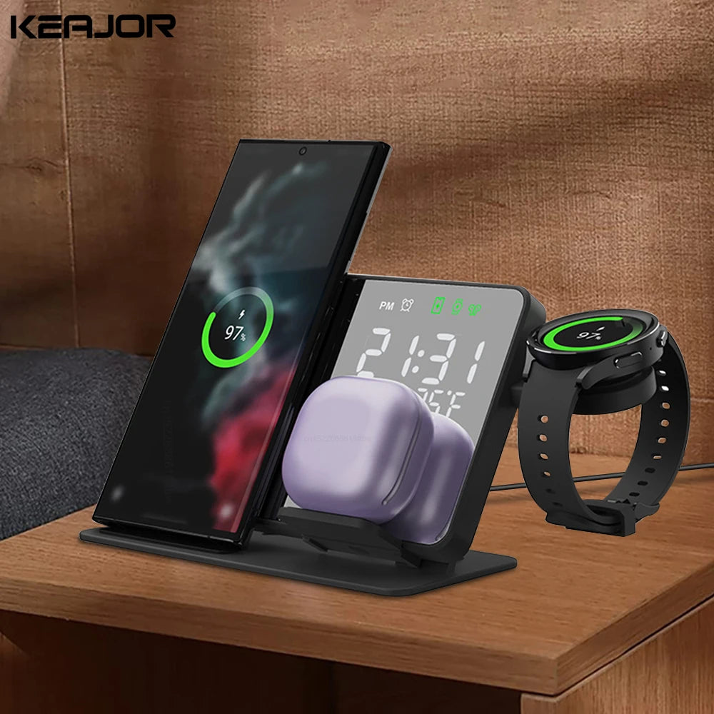 Chargeur sans fil 3 en 1 pour Samsung Galaxy Watch 6 5 Pro, station de charge rapide pour Galaxy S24 S23 S22, réveil, support de charge