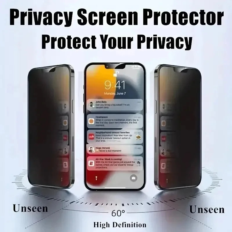 Protecteur d’écran en verre trempé anti-regard 9H pour iPhone – Confidentialité & résistance