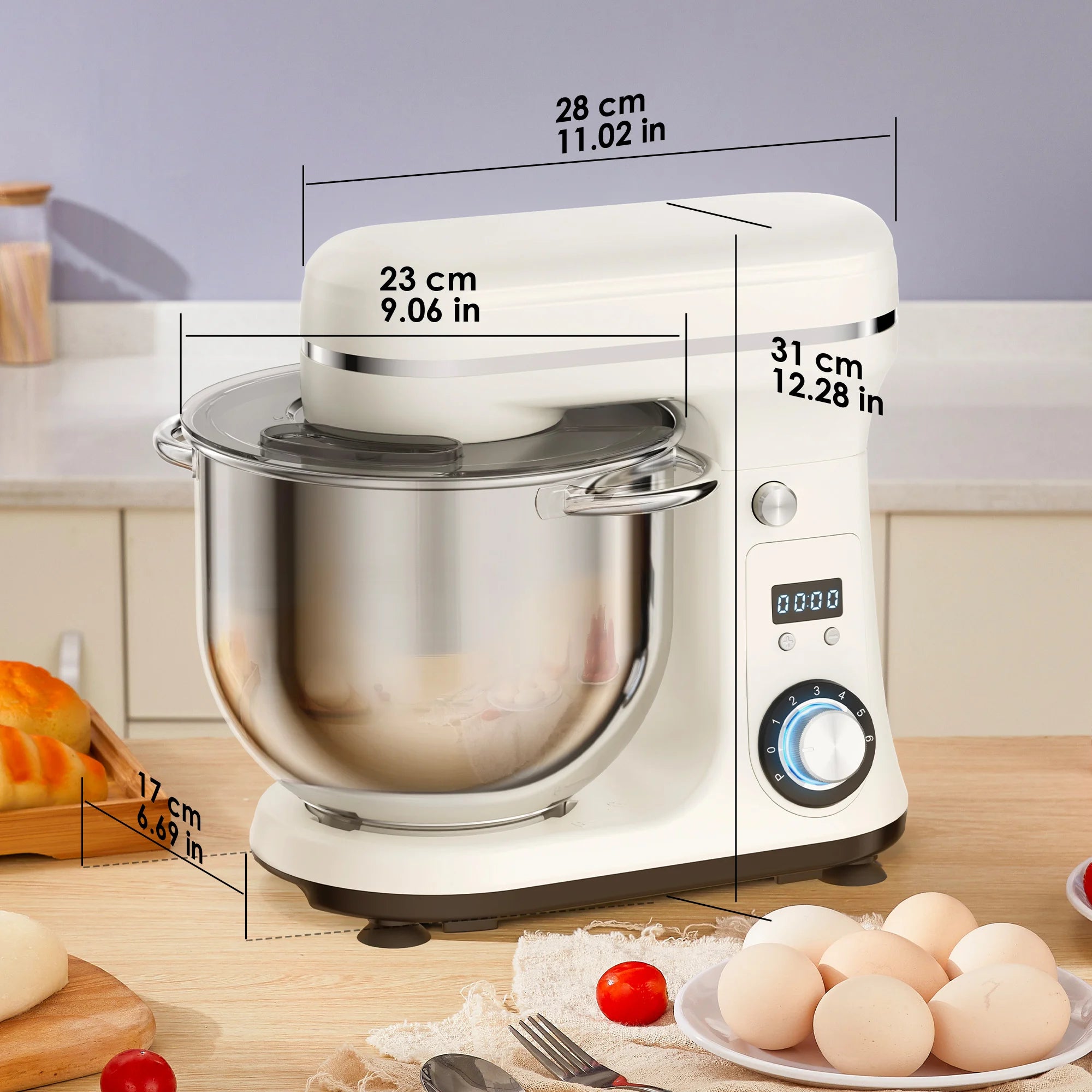 Robot de cuisine électrique BioloMix, 6L sur socle mélangeur 1200W moteur silencieux bol en acier inoxydable 6 vitesses, Crochet à pétrir, Batteur plat, bol mélangeur, Fouet filaire