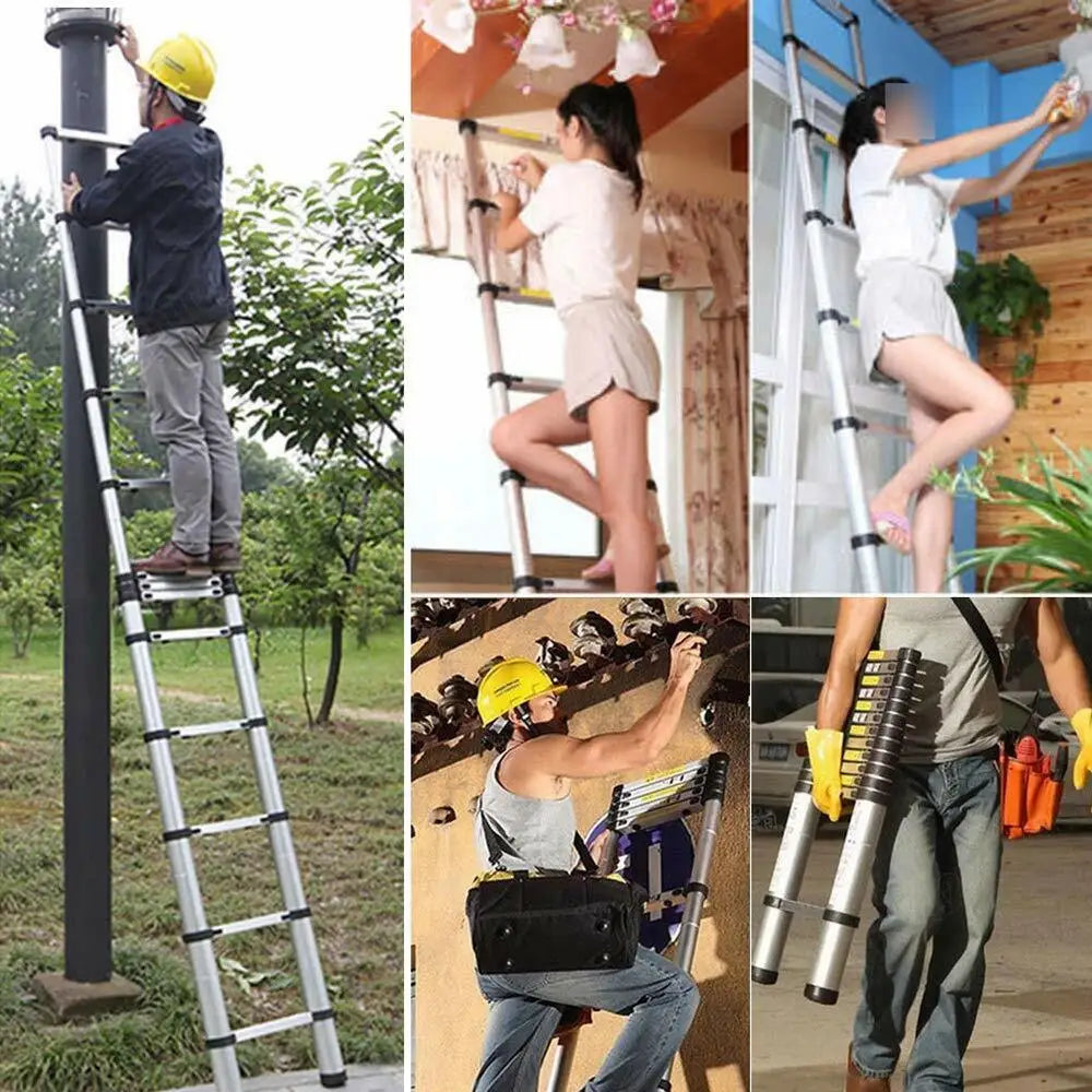 Échelle télescopique en aluminium, échelle d'extension robuste, 2.6m-5m, charge maximale de 330lb, EN131 pour le travail domestique et extérieur