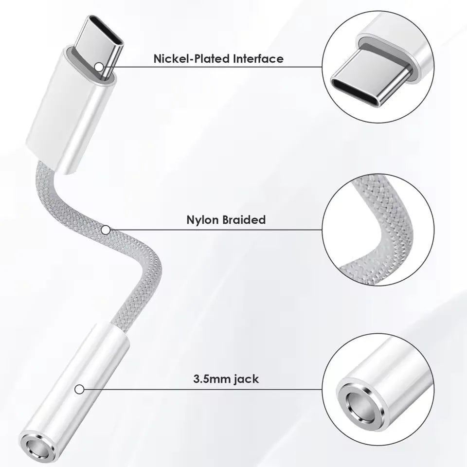 Adaptateur audio USB-C vers Jack 3,5 mm – casque et AUX – compatible iPhone 15, Samsung S24, iPad Pro, MacBook