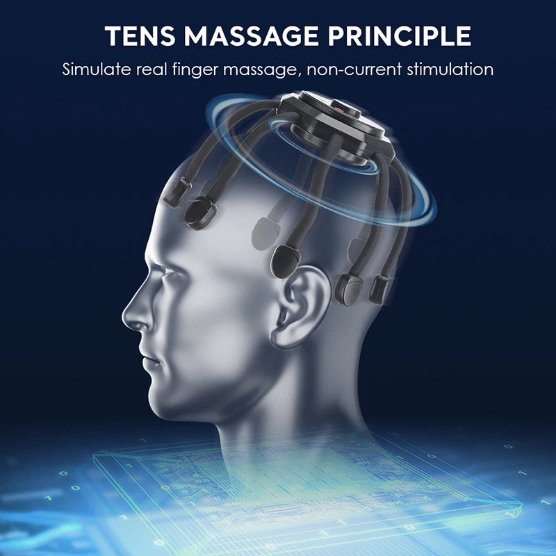Masseur de tête électrique en forme de pieuvre Ohio, 3 modes de vibration, massage thérapeutique du cuir chevelu, fatigue de la tête, améliore le sommeil