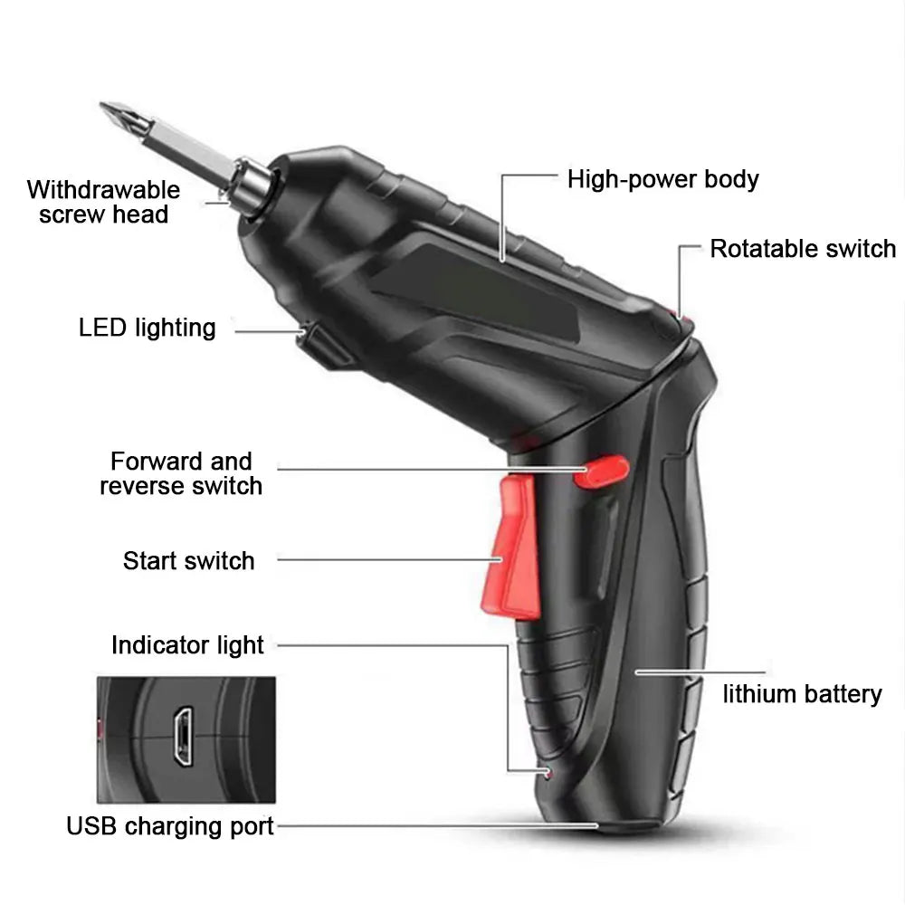 Multifunction Electric Screwdriver, Rechargeable Battery, 90°/180° Foldable Cordless Screwdriver