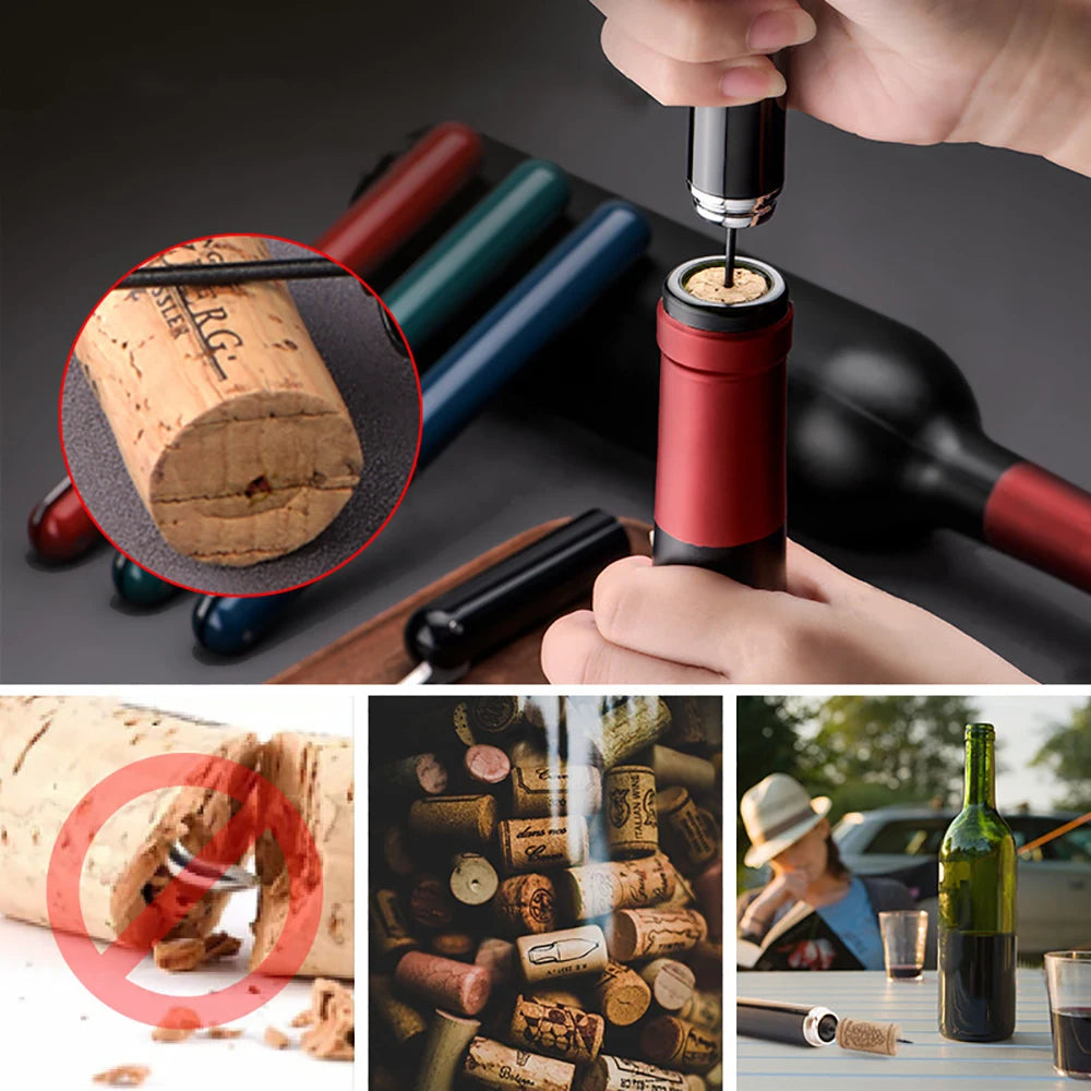 Tire-bouchon à pompe à air en acier inoxydable – Ouvre-bouteille de vin rapide et portable en forme de stylo