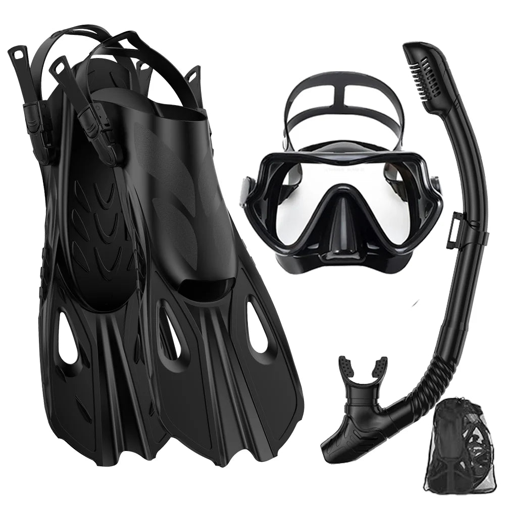 Ensemble de plongée, Masque, Palmes, Tuba pour adulte, masque de plongée réglable Flipper de plongée tuba supérieur sec et sac de voyage