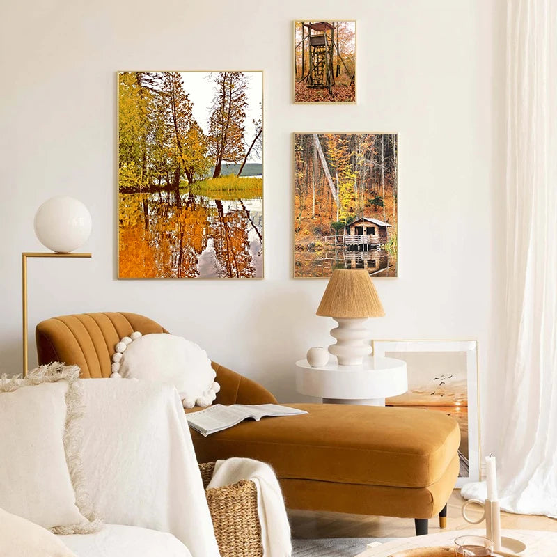 Affiche de toile de feuilles jaunes pour la décoration intérieure, impression d'art mural de vue d'automne, peinture de Aliments, image d'Halloween, salon