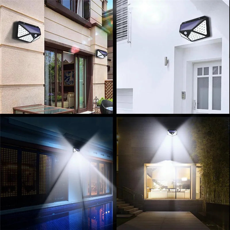 Applique murale solaire à 100LED avec détecteur de mouvement, angle d'éclairage de 270 °, luminaire de sécurité, idéal pour un jardin ou une cour, pack de 12 unités