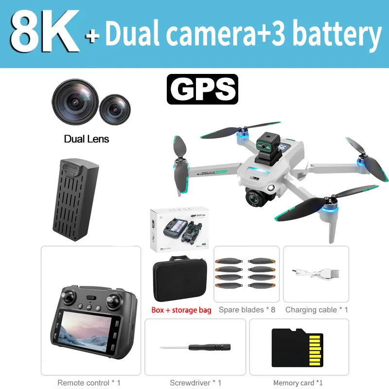 Drone GPS Pro 5G Double Caméra 8K HD – Photographie aérienne avec écran et évitement d’obstacles
