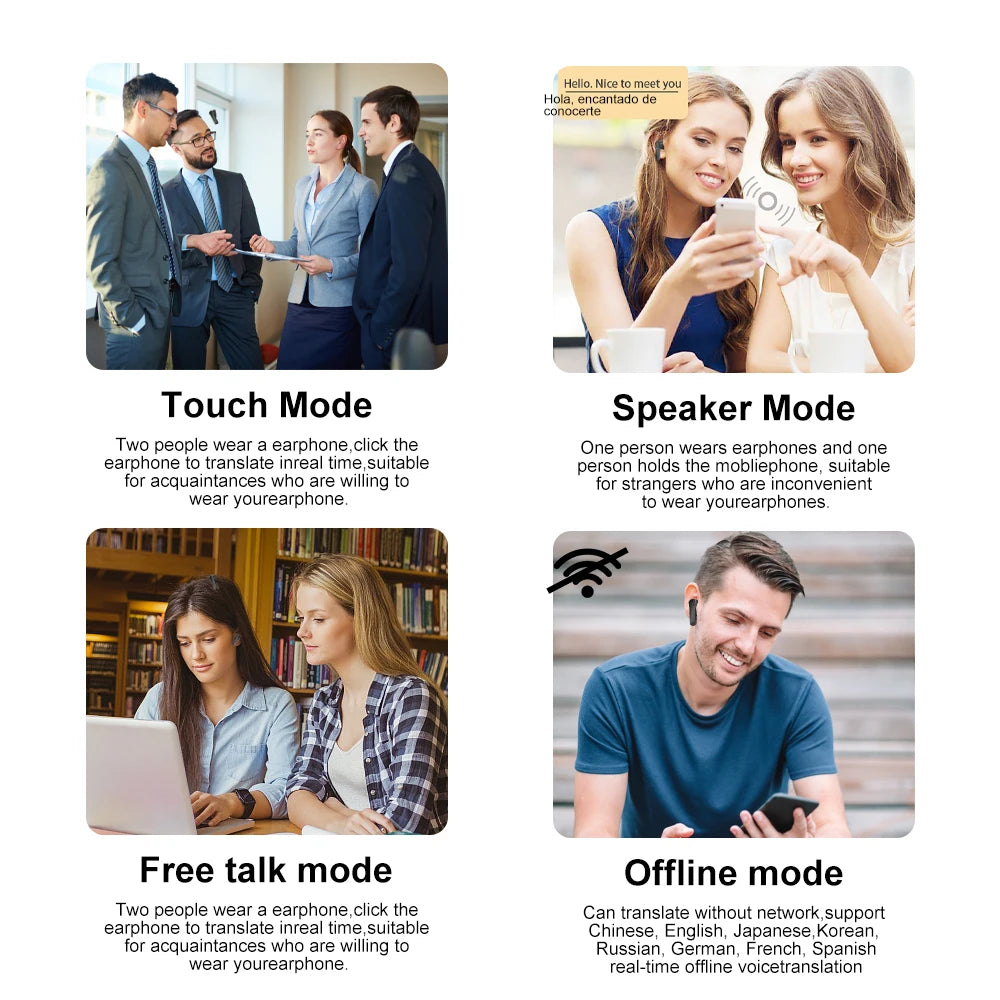 Écouteurs de traduction Bluetooth en temps réel, traducteur 144 langues, écouteurs d'interprétation commerciale simultanée