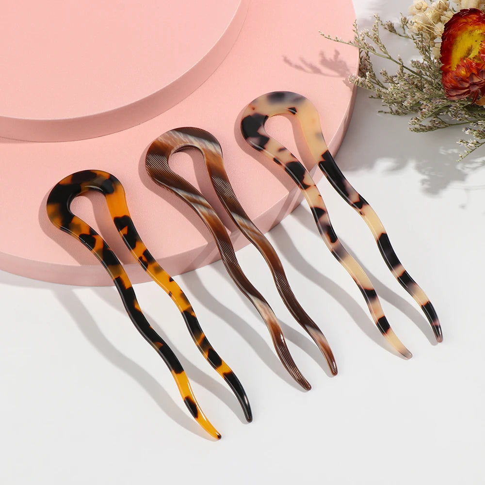 Épingle à cheveux rétro léopard élégants pour femmes, baguettes en acétate, épingles à cheveux, pinces à cheveux, accessoires pour cheveux