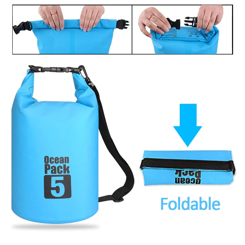 Sac étanche en PVC pour l'extérieur, 5L 10L 20L 30L, rangement pliable pour plongée, pour hommes et femmes, plage, natation, Rafting