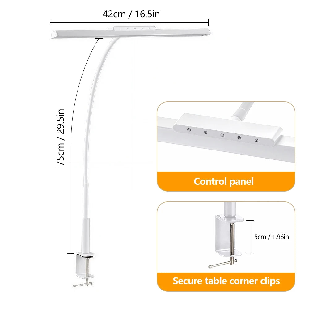 LED-Schreibtischlampe mit Vollspektrum – Augenschutz, flexibler Schwanenhals, stufenloses Dimmen, Touch-Steuerung, Zuhause und Büro