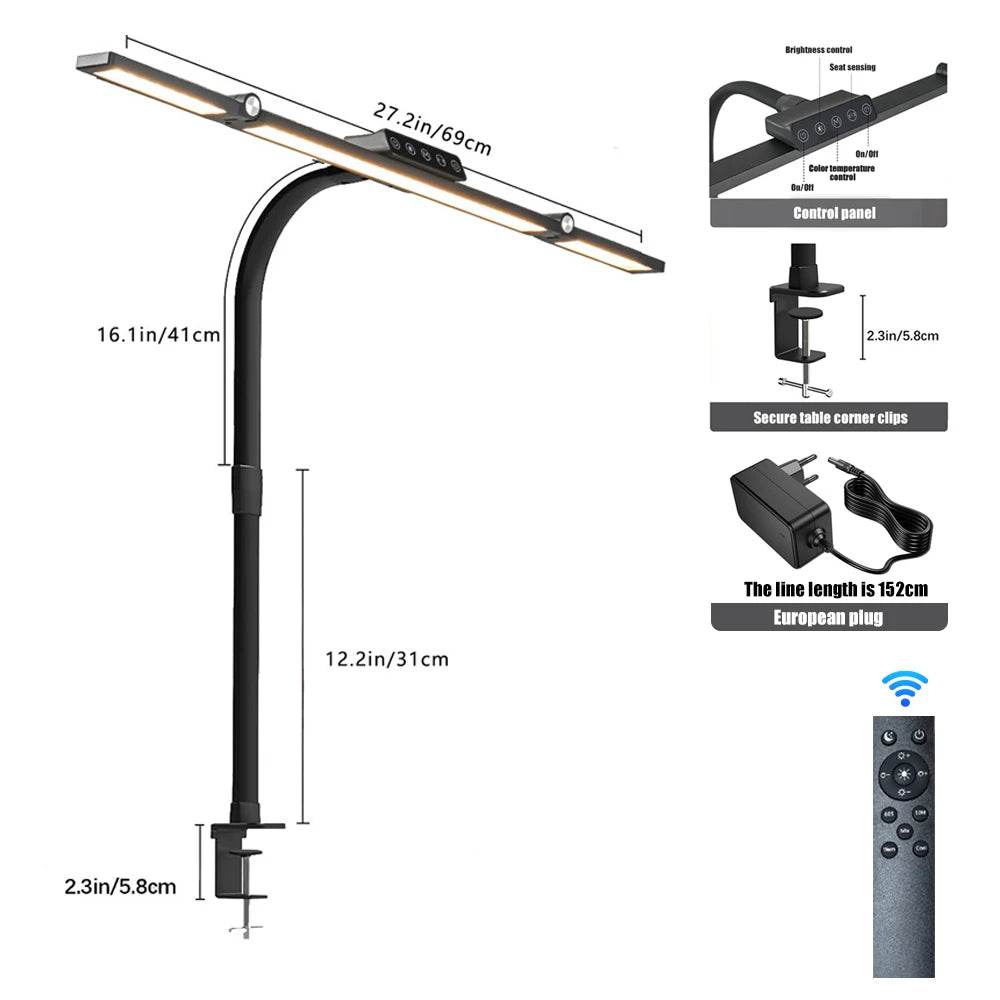 LED-Schreibtischlampe mit Vollspektrum – Augenschutz, flexibler Schwanenhals, stufenloses Dimmen, Touch-Steuerung, Zuhause und Büro