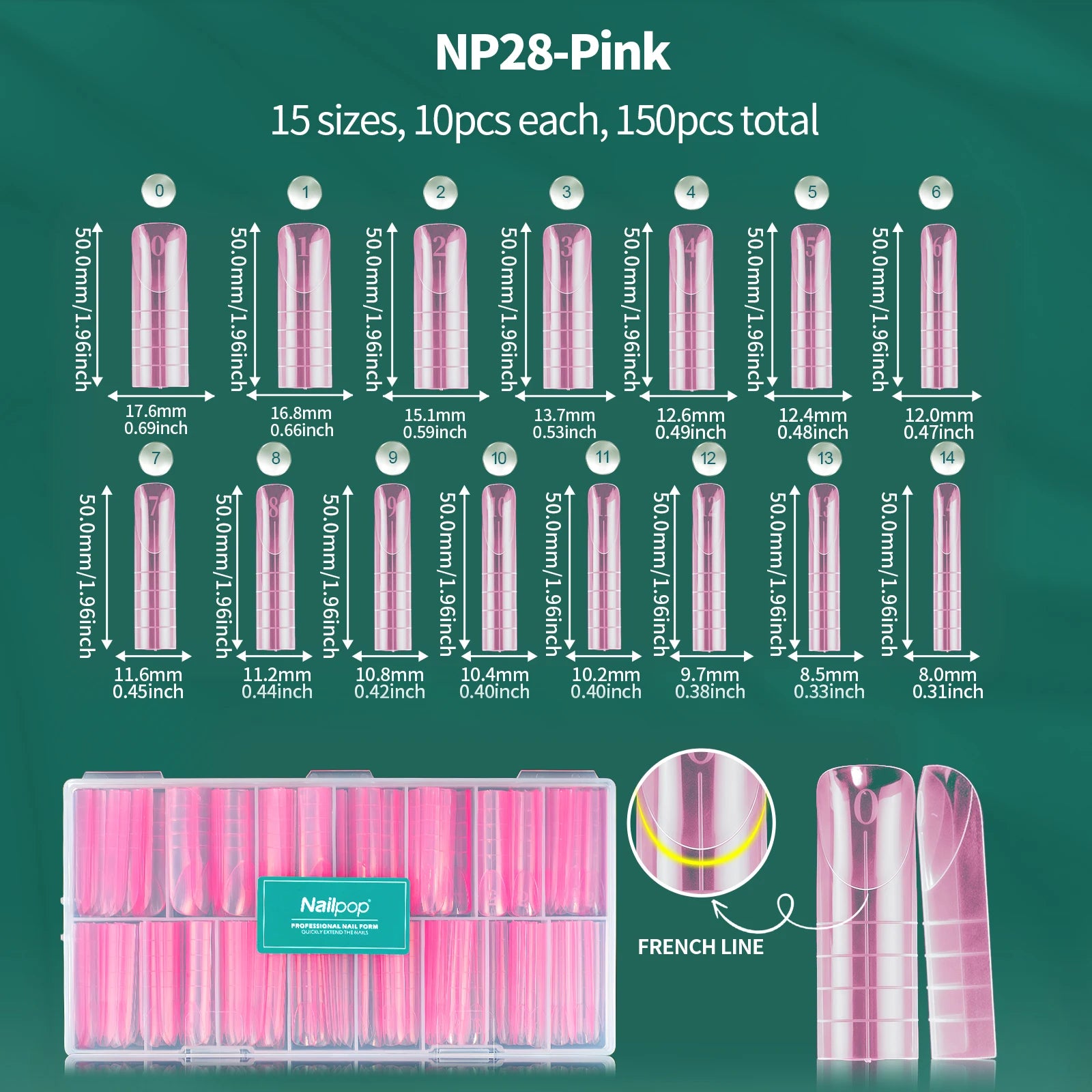 Moules réutilisables à double forme pour ongles, 75/150/288/360 pièces, avec échelle, différentes tailles et formes, kit DIY Nail Art