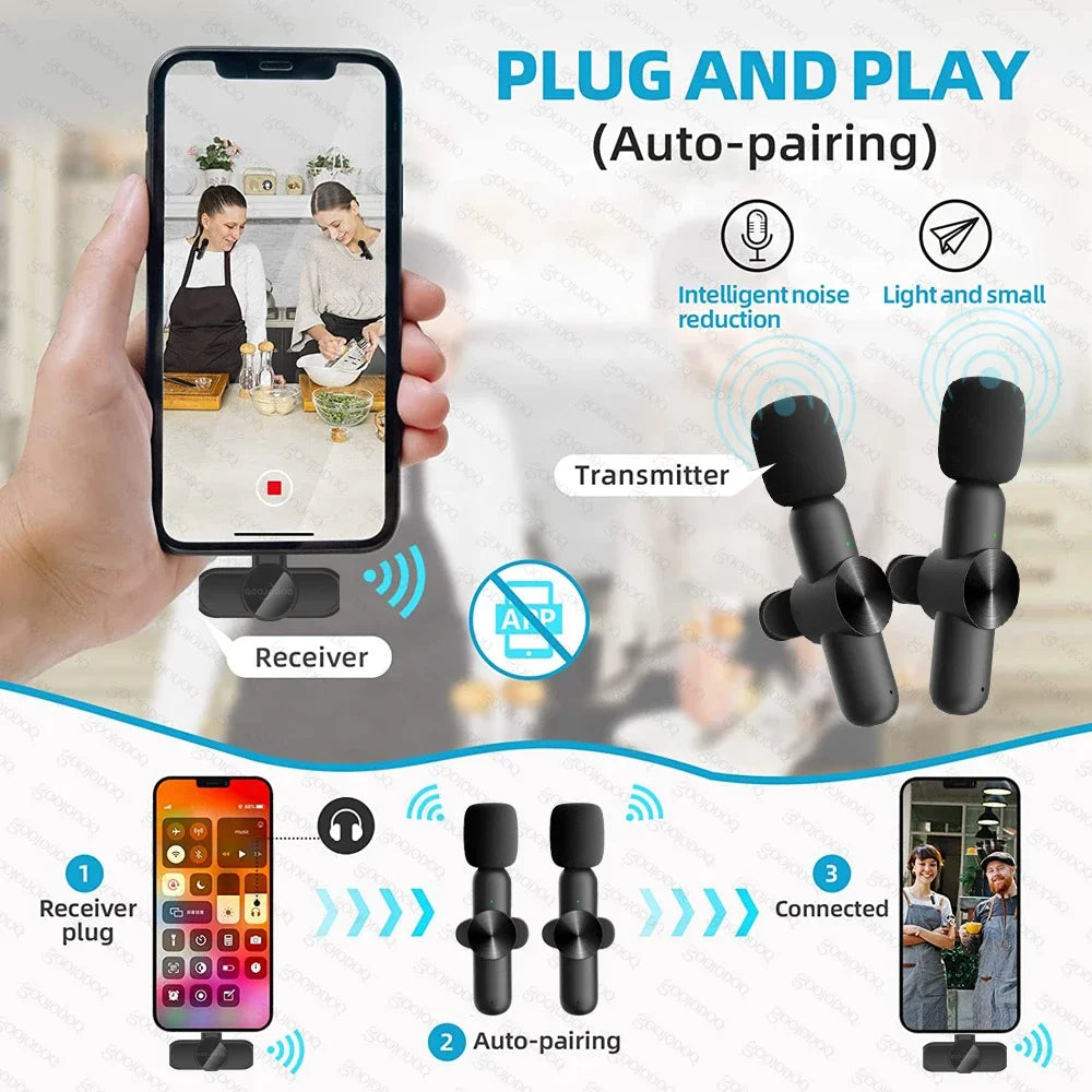 Microphone Lavalier sans fil, Mini Microphone d'enregistrement Audio et vidéo pour iPhone, téléphone Android, diffusion en direct, micro de jeu Portable