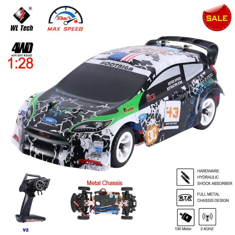 RC Racing Car High Speed Off-Road Remote Control Car, WLtoys K989 1:28 4WD 2.4G Alloy Vehicle.