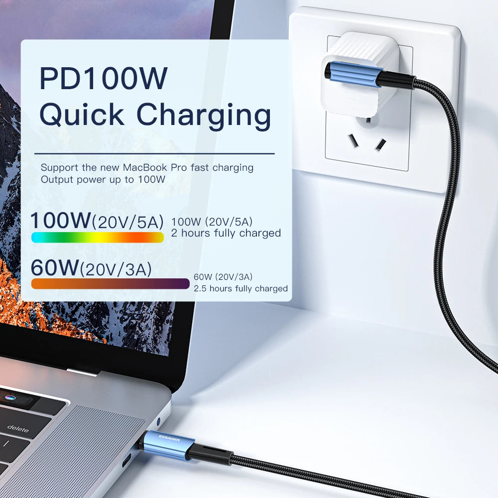 Câble USB Type-C vers USB-C Essager 100 W coudé à 90 degrés pour iPad, MacBook Pro, Xiaomi, Samsung, Huawei, charge rapide, Type-C, Date