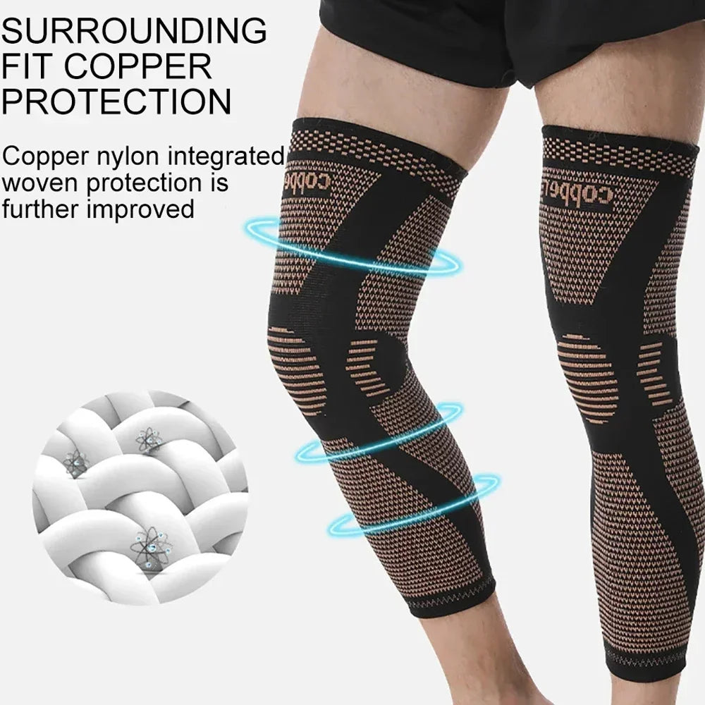 Manchon de compression pour jambe complète, genouillères en cuivre, support pour cuisse, genou, mollet
