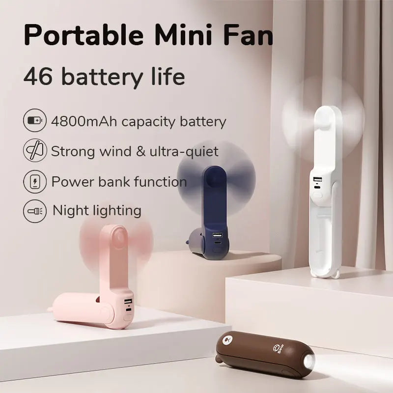 Mini ventilateur portable 3 en 1 JISULIFE rechargeable par USB 4 500 mAh avec batterie externe et lampe de poche