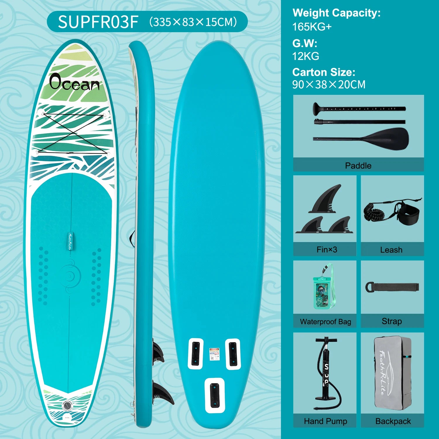 Planche de Paddle Gonflable avec Accessoires (335 / 350 / 385 cm) - Feath-R-Lite Koi Sup