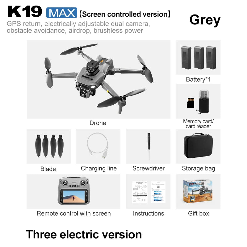 2025 K19Max GPS Retour Drone 5G – 8K HD Double Caméra, Écran Omnidirectionnel, Évitement d’Obstacles, Drone RC