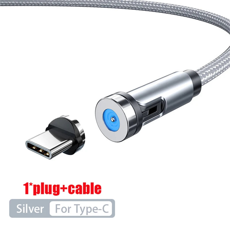 NNBILI 540 ° drehbares magnetisches Micro-USB-Typ-C-Kabel 3A Schnellladedatenkabel für iPhone Xiaomi Mobiltelefon