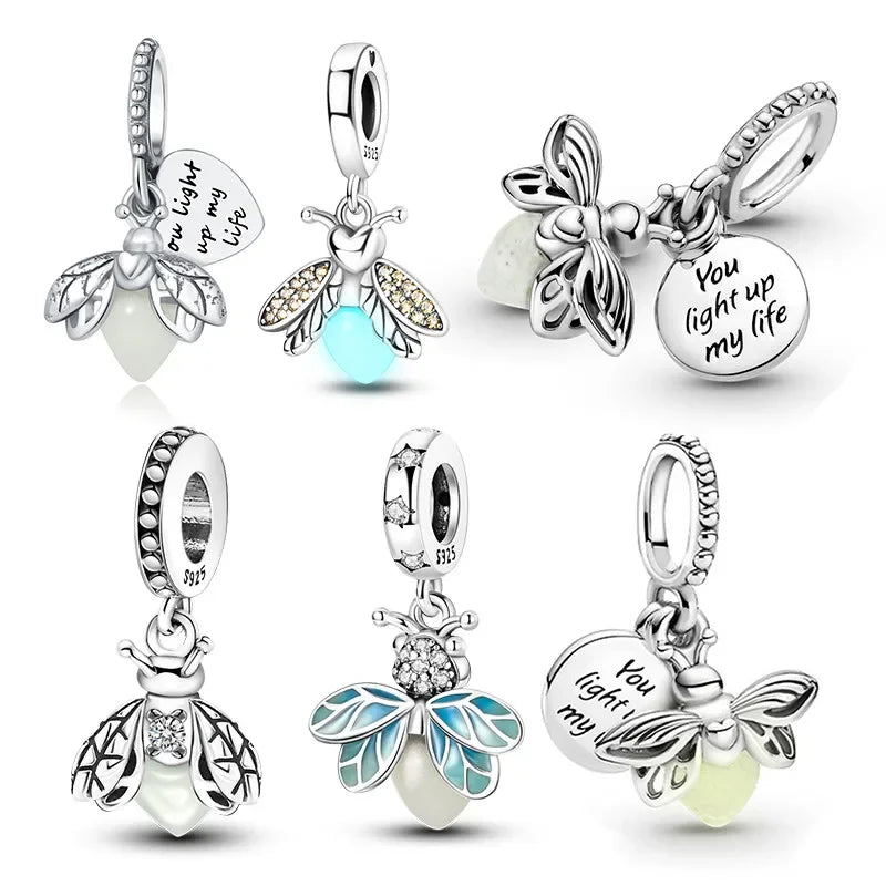 Breloques lueur dans le noir pour bracelet Pandora, pendentif luciole, perles de bricolage, cadeau pour femme