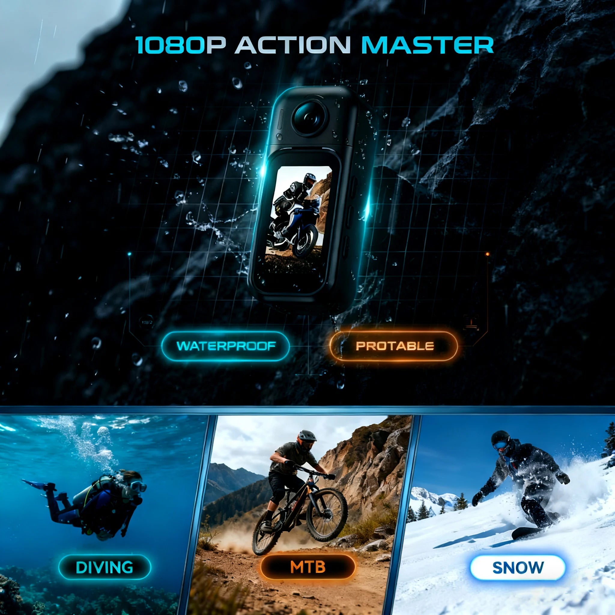 Mini Caméra d’Action 1080P JETO JT-91 – WiFi, Écran Tactile 1,47", Objectif Rotatif 180°, Boîtier de Charge Magnétique