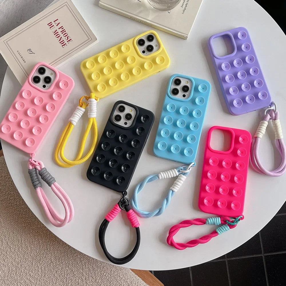 Coque de téléphone en Silicone souple à ventouse – Étui antidérapant antichoc couleur bonbon – iPhone 17/16 Pro Max/15 Pro Max Plus/14/13/12/XR