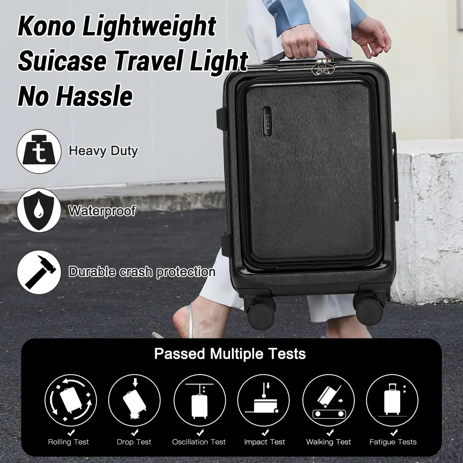 Coffret à bagages à main 20 pouces KONO 2 pièces – étui rigide ABS léger, 4 rouleaux doubles, serrure TSA, trousse à cosmétiques