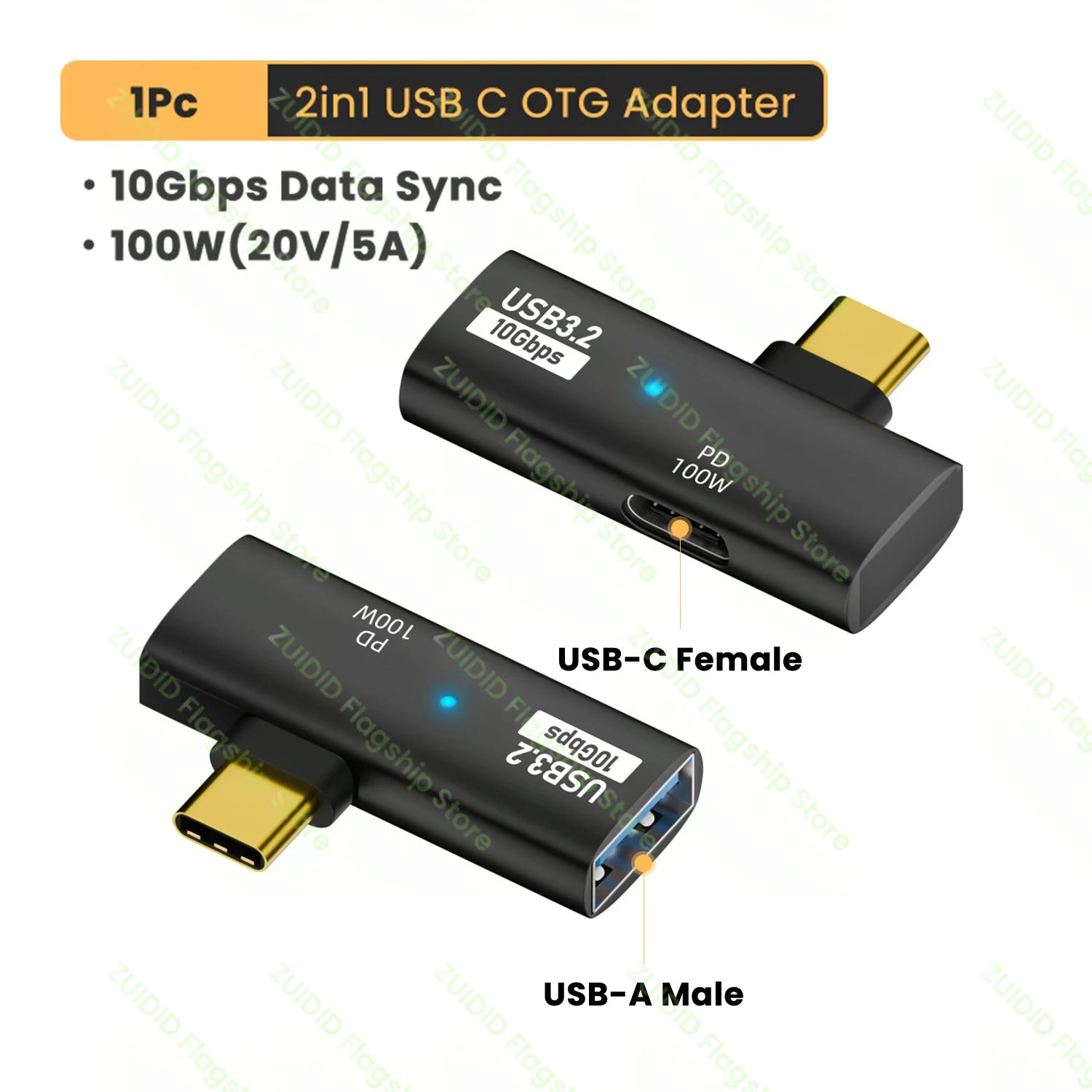 Adaptateur de câble OTG USB C 2 en 1, Type C vers USB3.2, 10Gbps, PD100W, charge rapide, pour tablette d'ordinateur portable Samsung Huawei Xiaomi