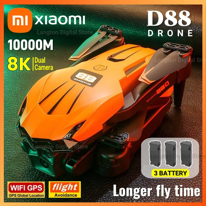 Drone D88 Xiaomi – HD 4K/8K, double caméra, flux optique, vol stationnaire, geste tir, quadricoptère pliable pour photographie aérienne professionnelle