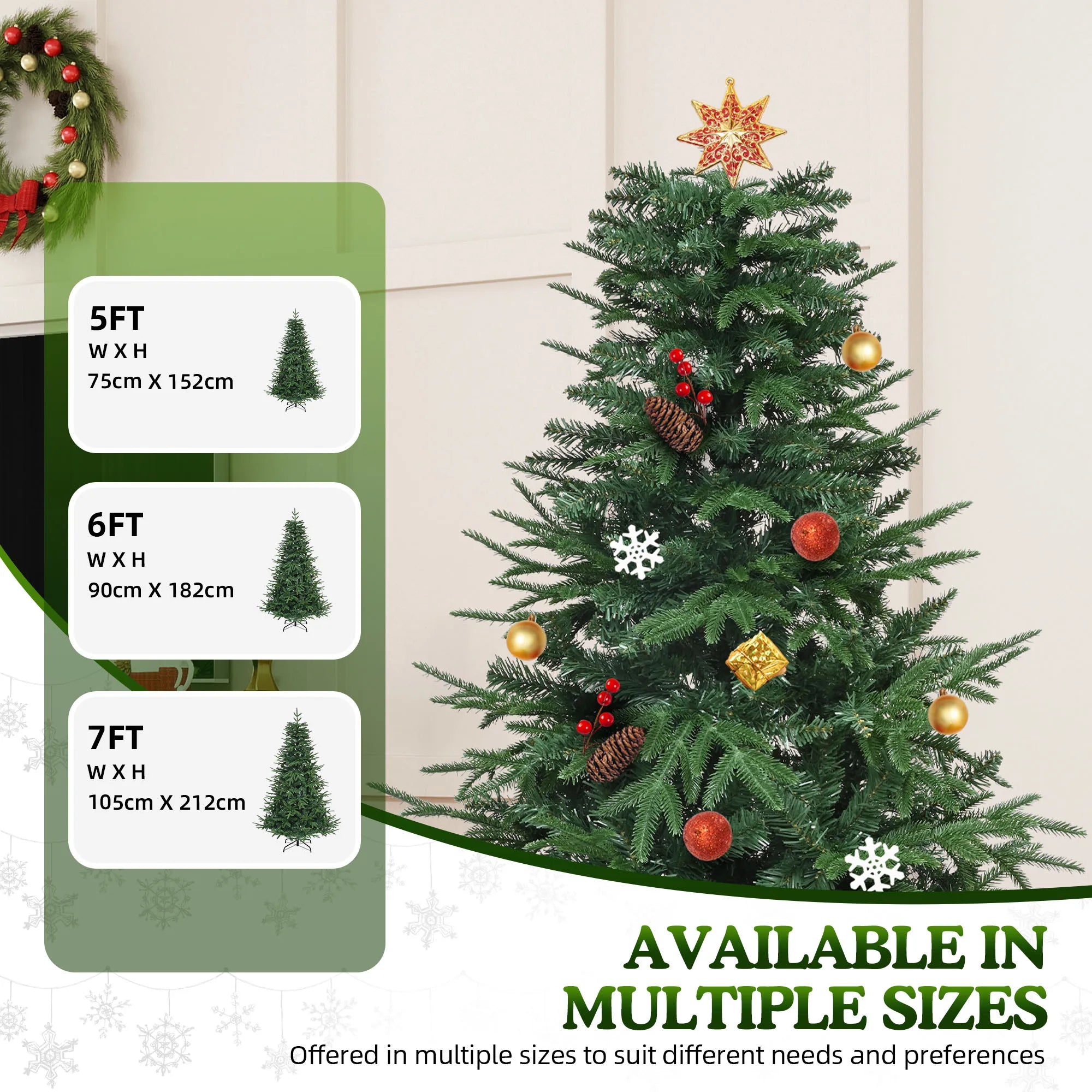 Arbre de Noël Pop-Up 7 pieds Balconera – 1100 Embouts, Structure PE, Montage Facile, Support Pliable (212 × 105 cm)