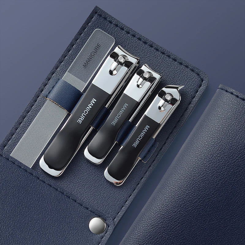 Coupe-ongles 4 pièces avec sac en cuir, outils de soins de pédicure ensemble de manucure de soins à domicile