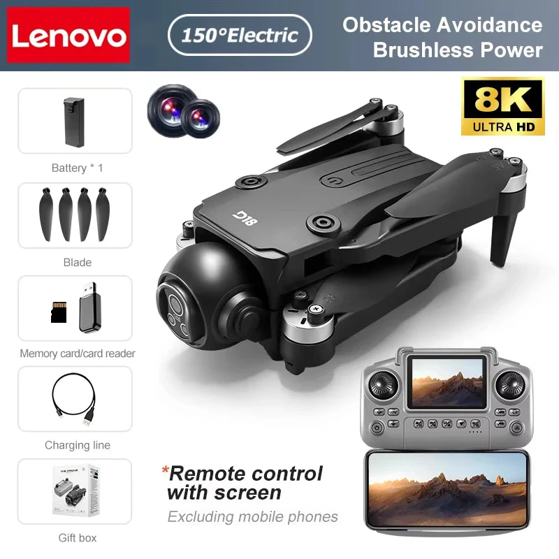 Drone Lenovo D18 8K HD double caméra photographie aérienne évitement d'obstacles moteur sans brosse 5G WIFI GPS retour 18000m quadrirotor