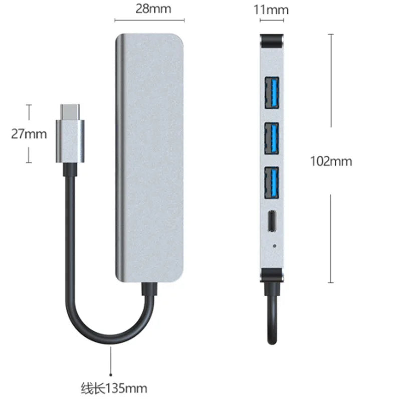 Hub USB C 5 ports vers HDMI 4K, charge rapide PD, USB 3.0 2.0, station de charge de type C pour MacBook, iPad, Samsung